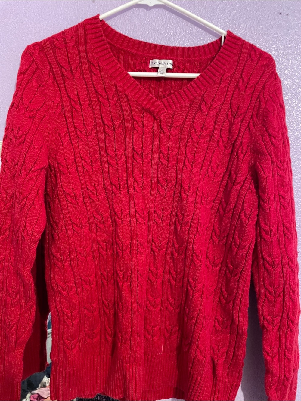 croft & barrow Red Cable-Knit V-Neck Sweater